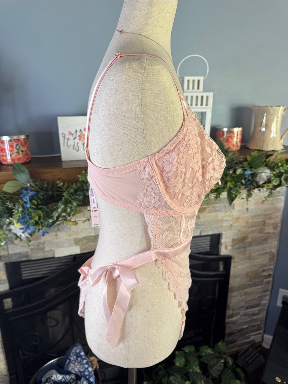 Victoria's Secret Pink Eyelash Lace Corset Teddy Bodysuit NWT XL - Picture 8 of 13